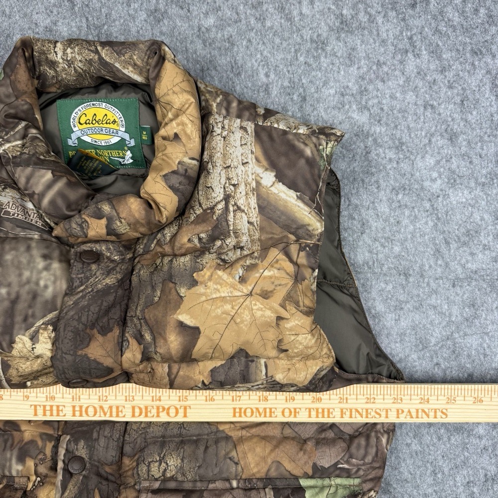Cabela's Men's Medium Brown Camo Goose Down Puffer Zip Front Outdoor Vest - Picture 5 of 10